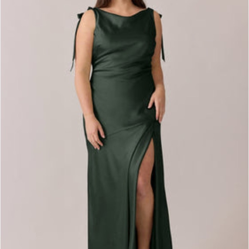 Revelry Aaliyah Satin Maxi Dress Deep Olive Size 4 Tie Shoulder Bridesmaid Gown